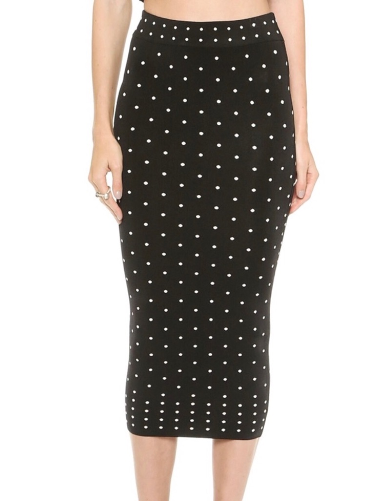 Torn By Ronny Kobo Stretch Knit Renata Polka Dot Midi Skirt - Size M